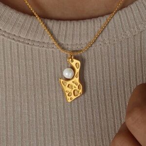 Gold Pearl Accent Abstract Pendant Necklace - Women Jewelry